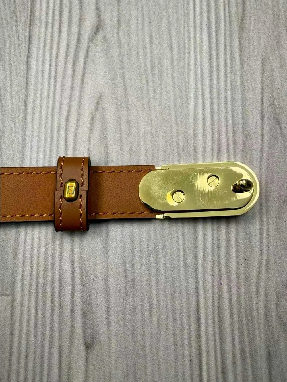 Fendi Brown Leather Crossbody Strap with Gold Hardware